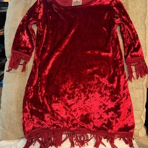 Toddler Velvet Red Dress with Fringe